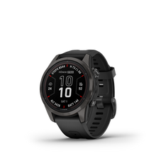 Kép betöltése a galériamegjelenítőbe: Garmin | FENIX 7S PRO SAPPHIRE SOLAR, SZÜRKE DLC TITÁNIUM, FEKETE SZILIKON SZÍJJAL (ED XD)
